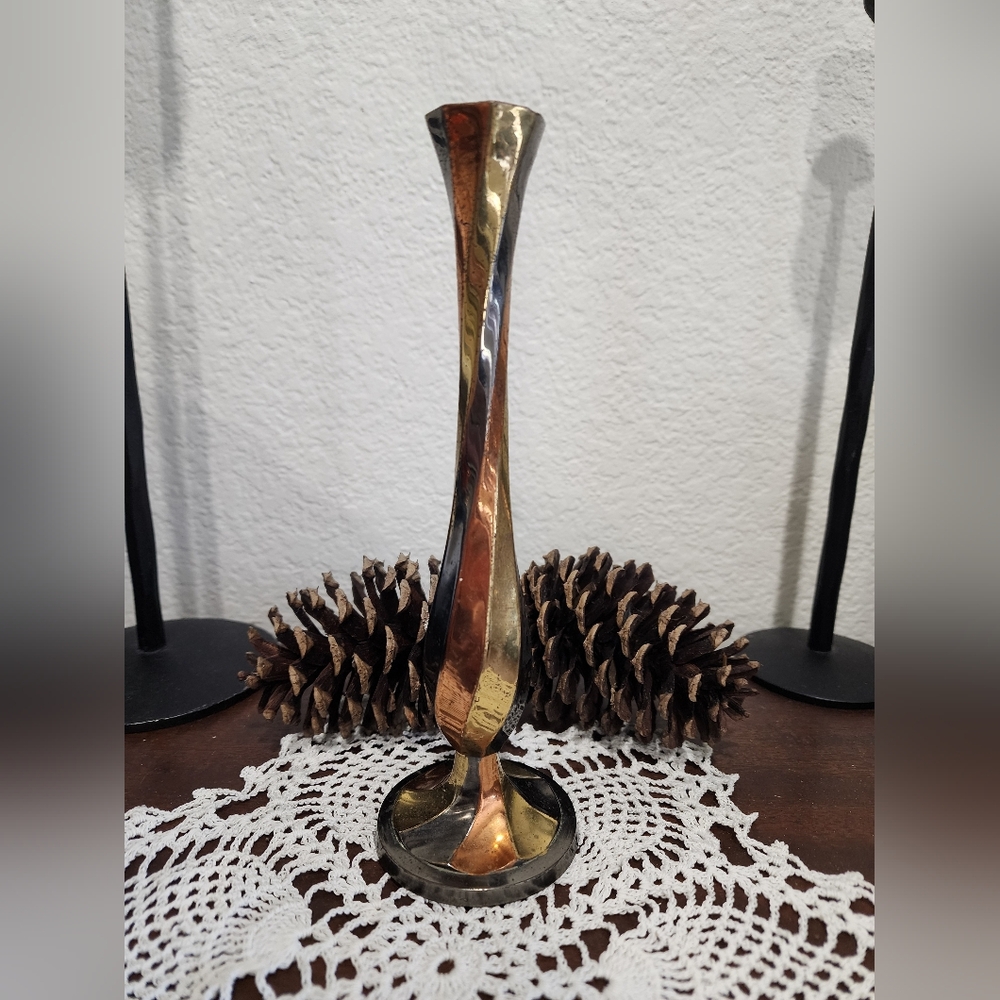 Elegant Brass and Copper Candlestick Holder